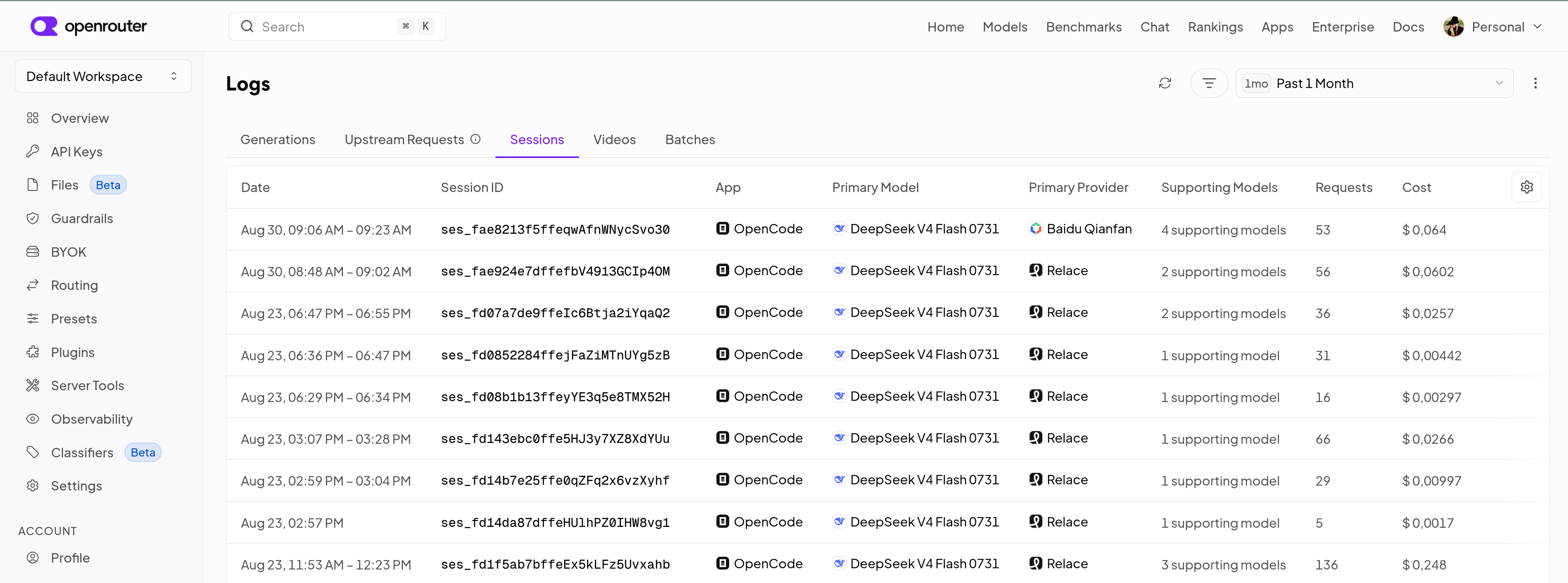 DeepSeek pricing on OpenRouter