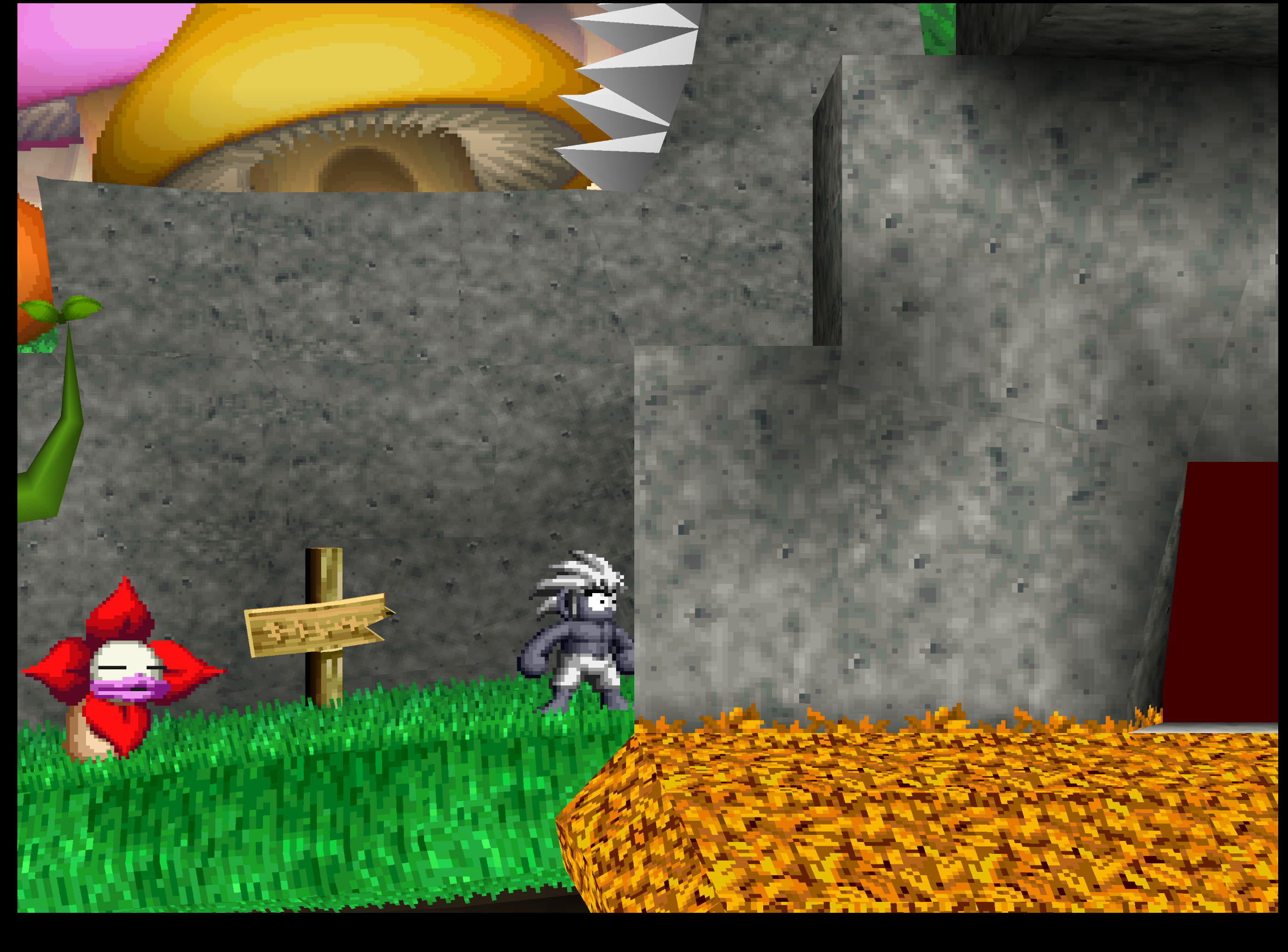 Tombi turned gray after eating the special mushroom, the power-up the Blue Powder unlocks